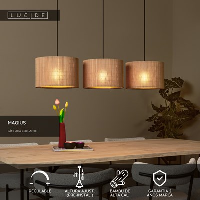 Lucide MAGIUS - Lámpara colgante - 3xE27 - Natural